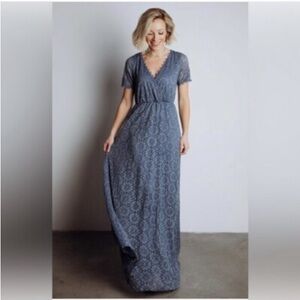 Elegant Blue Lace Maxi Dress